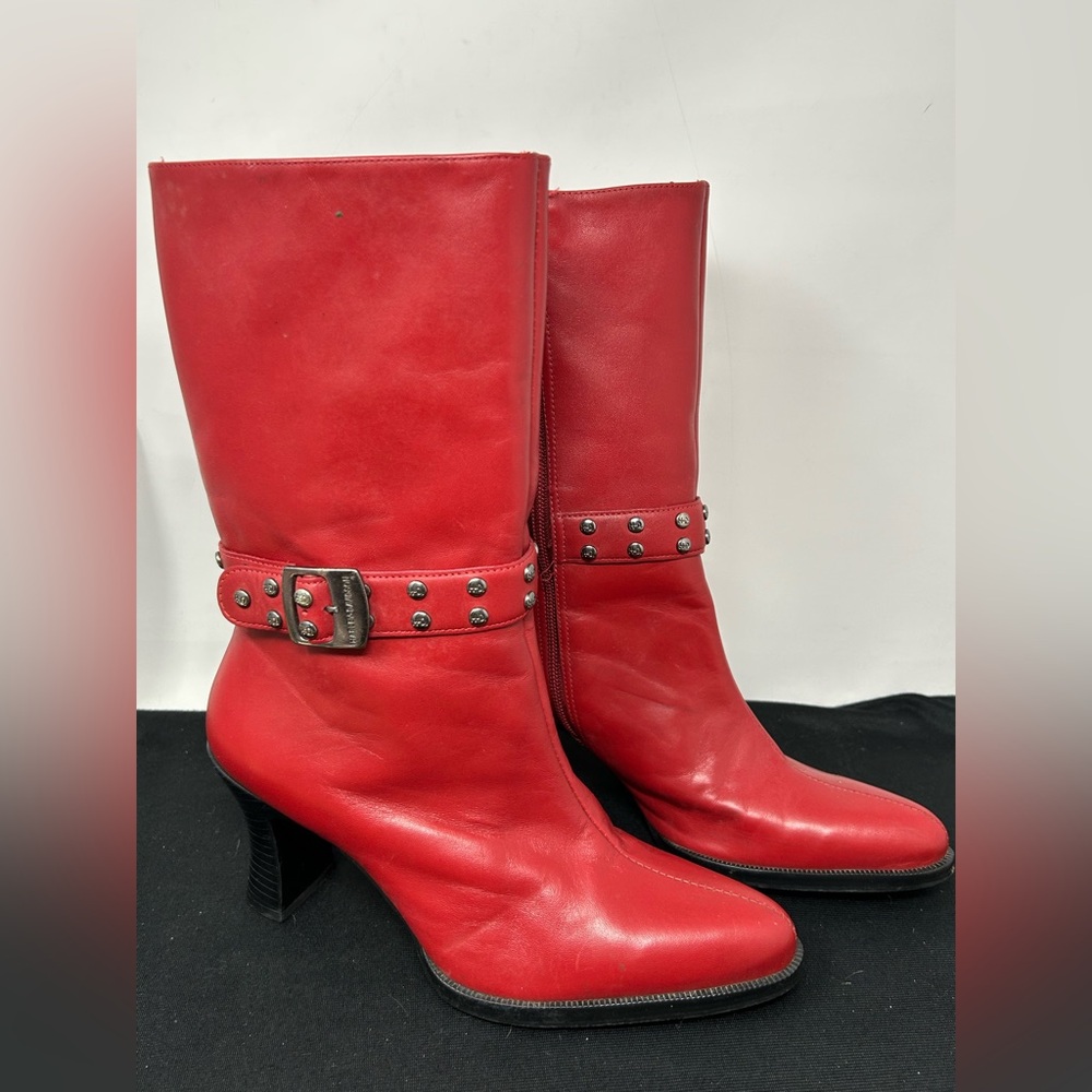 Harley-Davidson Red Heeled Boots with Studded Strap size 6